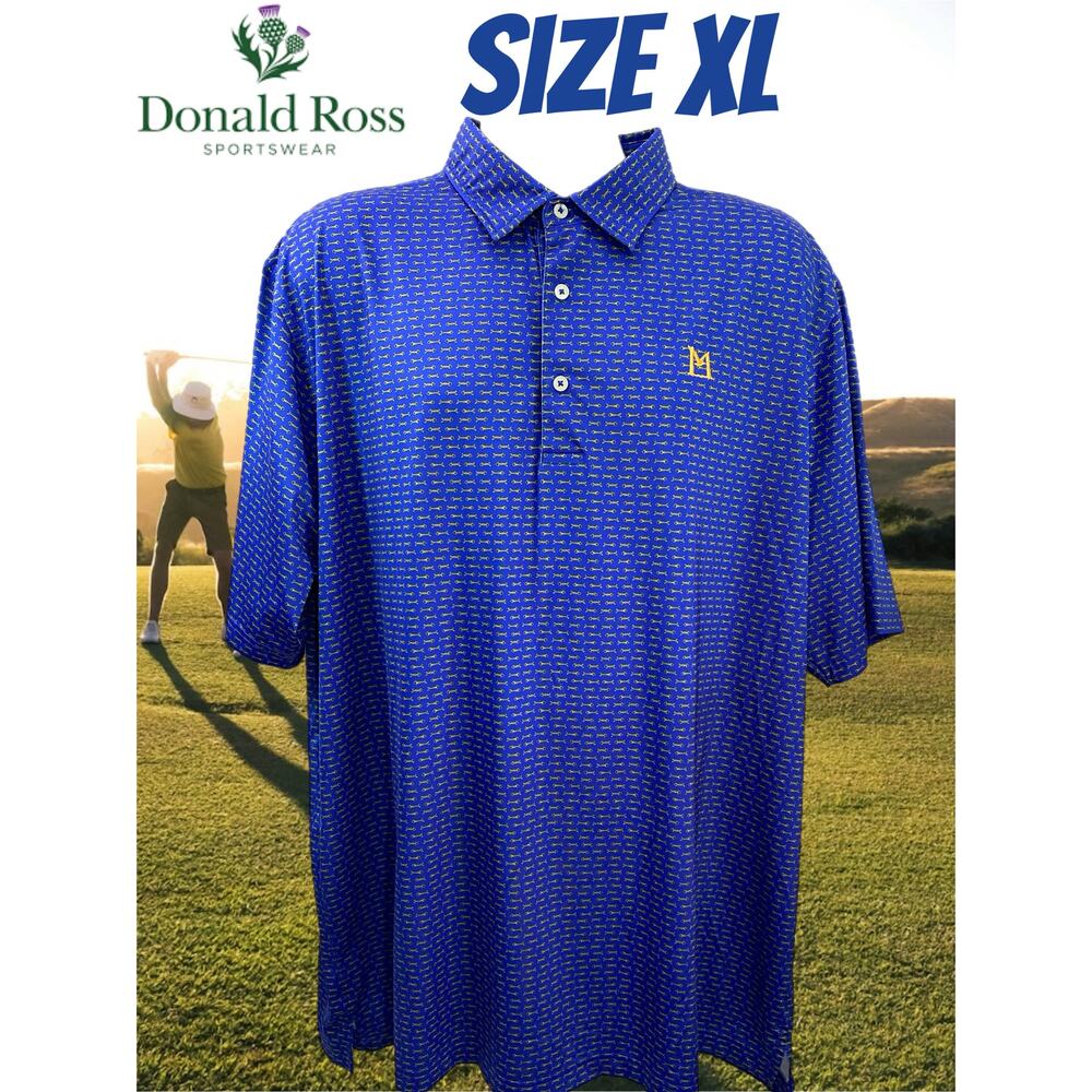 Donald Ross Golf Performance Polo Men's XL Blue Yellow Fish Print